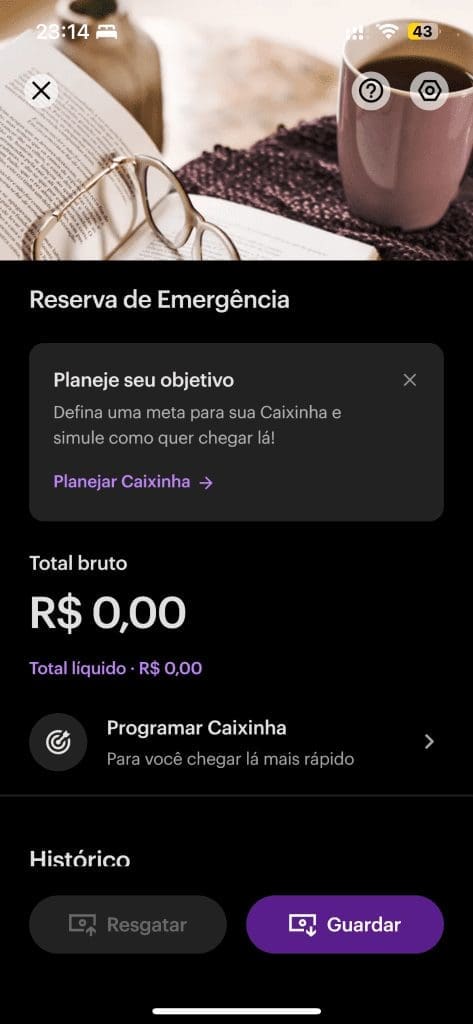 Caixinha nubank, reserva de emergência